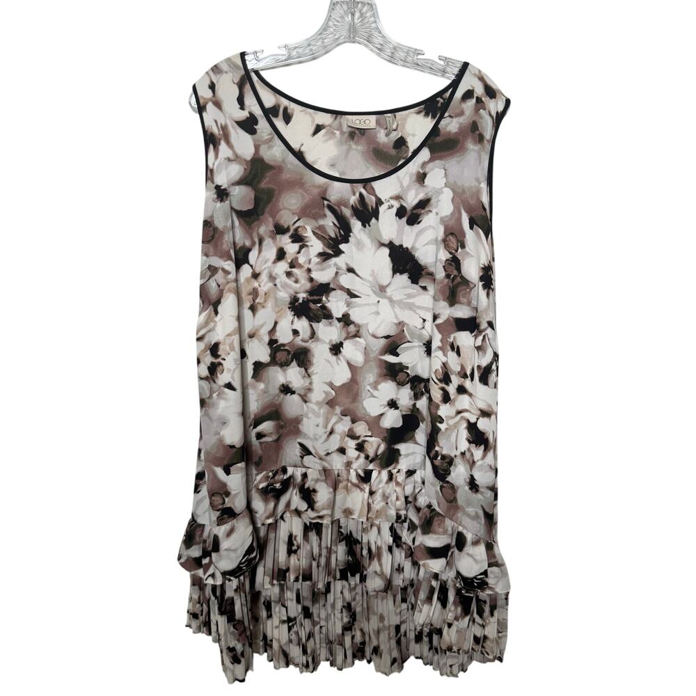 LOGO Lori Goldstein 26W Floral‎ Pleated Hem Sleeveless Tunic Top Blouse